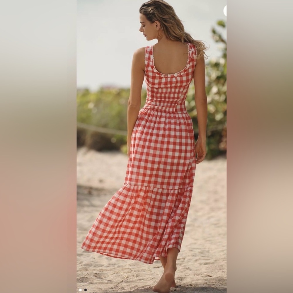 Frankie's Bikinis Red and White Gingham Maxi Dress - Picture 3 of 6